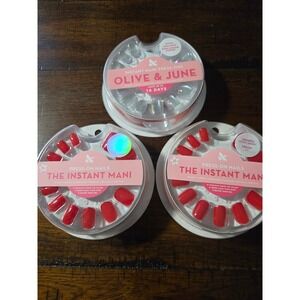 Olive & June Instant Mani Press-On Nail Bundle Red CV Sheer Lavender Shimmer 3pk